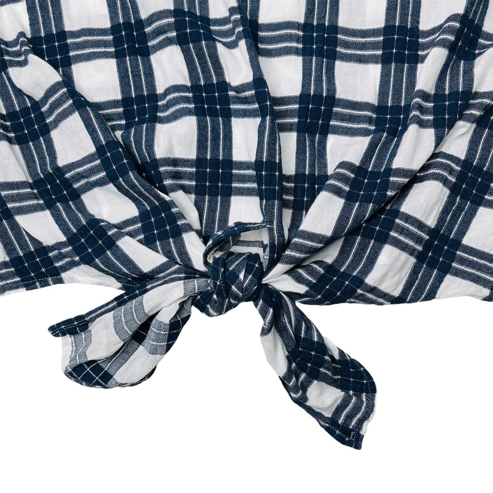 Madewell Navy & White Plaid Cotton Button-Back Tie Top Size XL - Picture 6 of 10